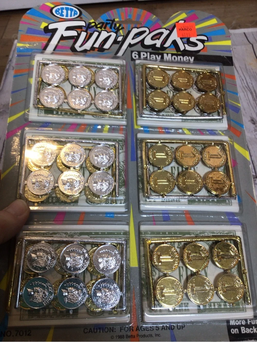 Vintage 1988 Betta Party Fun-Paks Play Money Coins Currency Sealed NOS Toy.